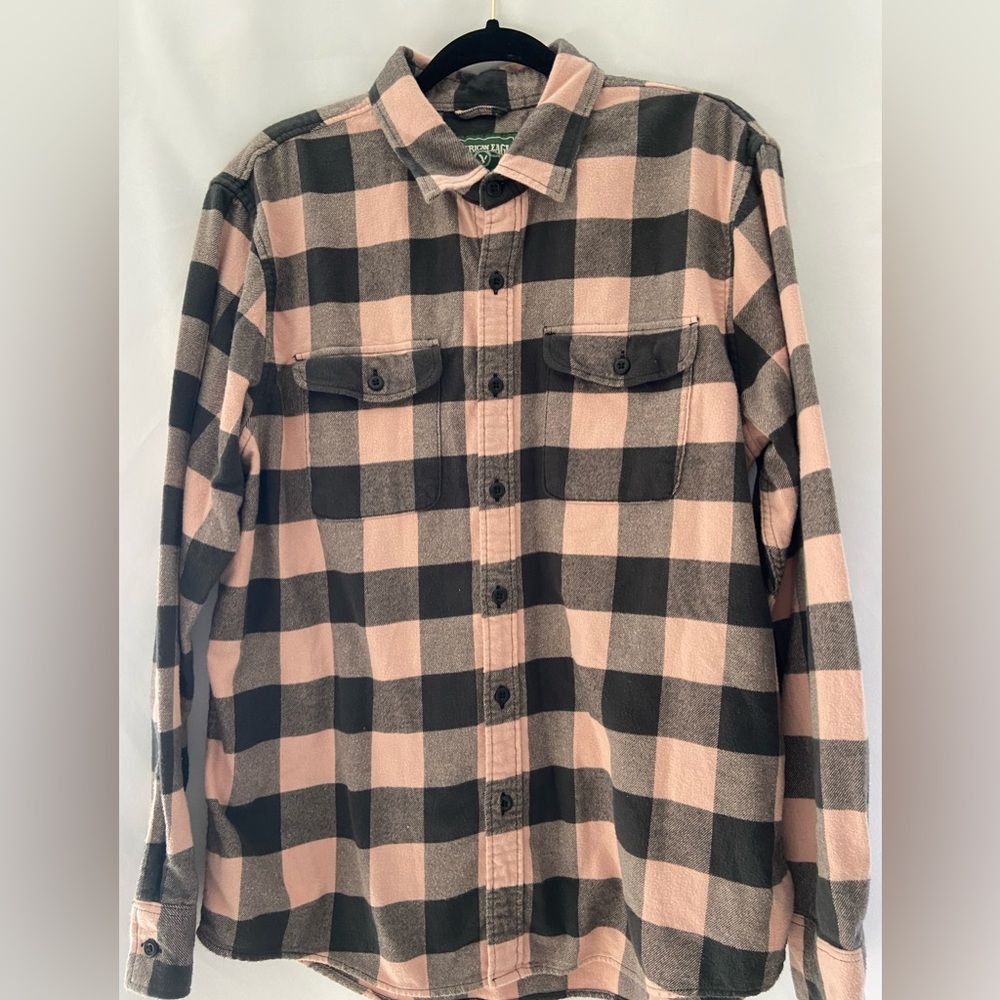 American Eagle Outfitters Black and Pink Checkered Shirt